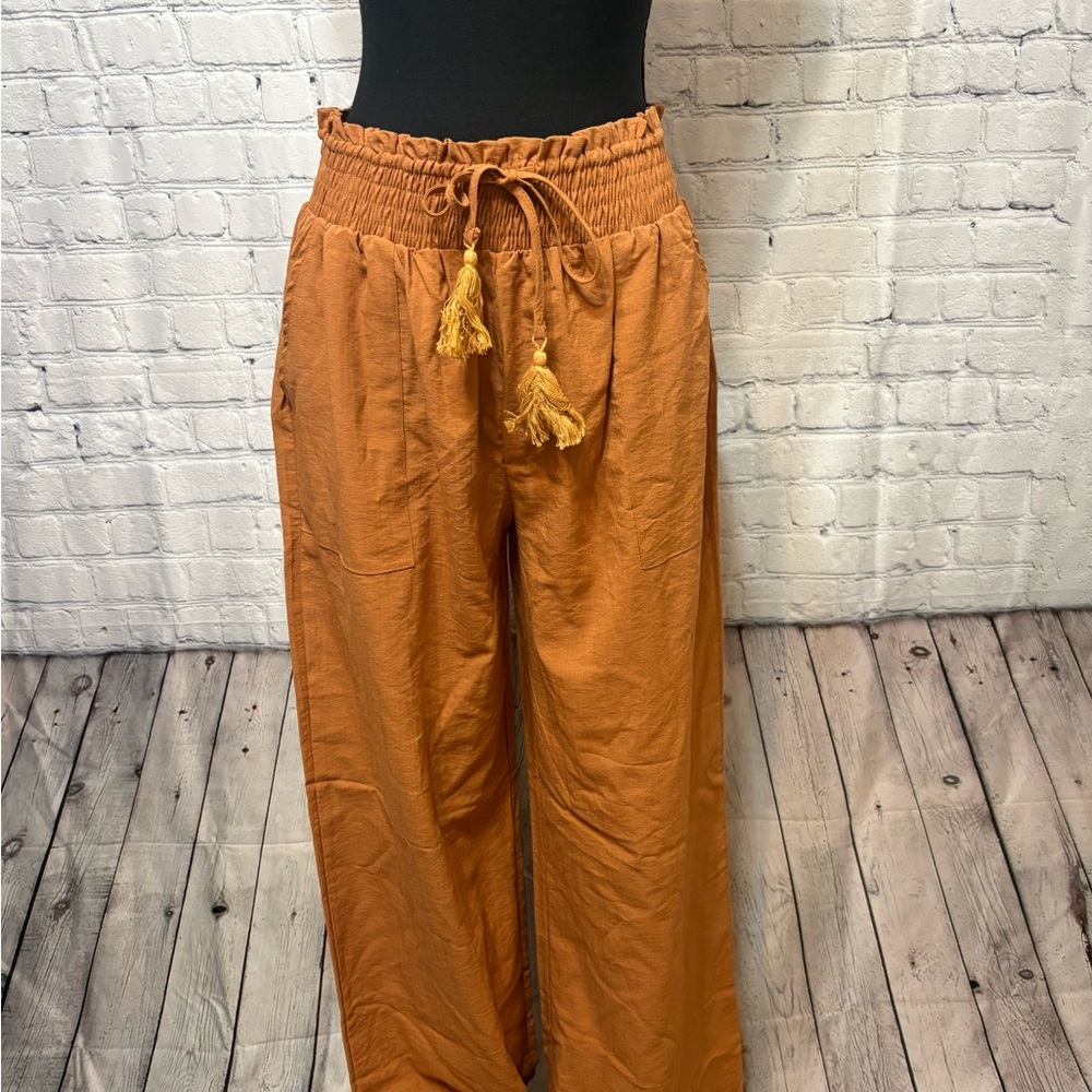 SHEIN Rust Wide-Leg Pants with Tassel Detail